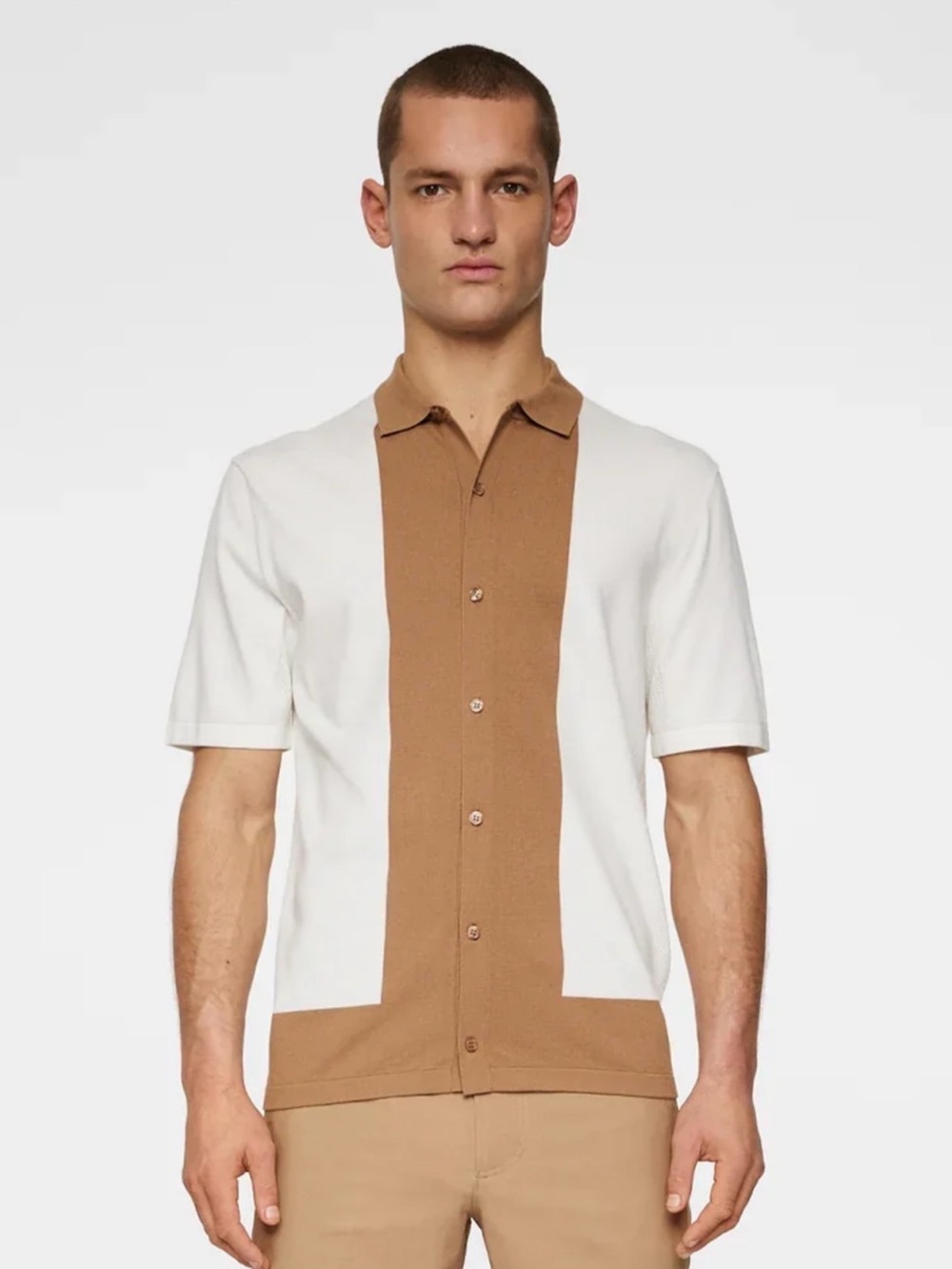 J. Lindeberg Rue Knitted Polo Shirt White And Beige Mens Medium